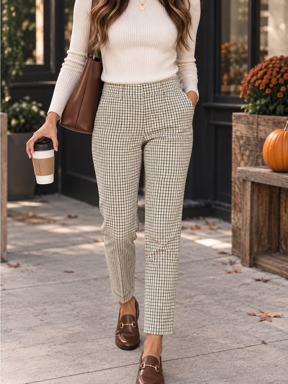 a new day Cream and Green Plaid Ankle Pants